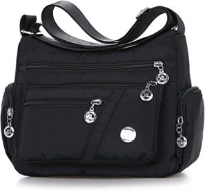 gladdon nylon small crossbody bags for women multiple pockets shoulder purses ladies satchel purse with adjustable strap black