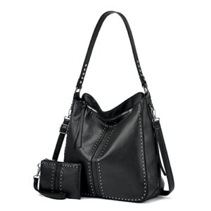 viviphanhy women large hobo leather tote concealed carry purses shoulder crossbody bags sets(black)