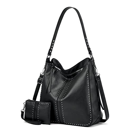 Viviphanhy Women Large hobo Leather tote concealed carry purses shoulder crossbody bags sets(Black)