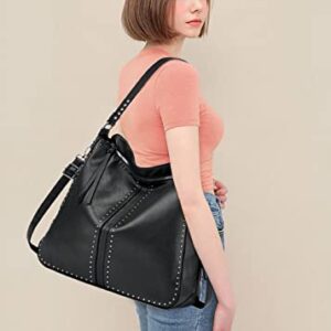 Viviphanhy Women Large hobo Leather tote concealed carry purses shoulder crossbody bags sets(Black)