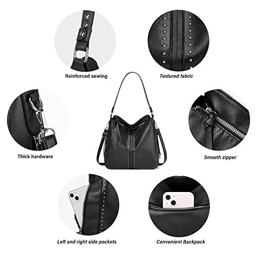 Viviphanhy Women Large hobo Leather tote concealed carry purses shoulder crossbody bags sets(Black)