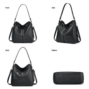 Viviphanhy Women Large hobo Leather tote concealed carry purses shoulder crossbody bags sets(Black)