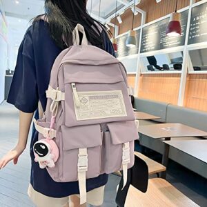 Women College Backpack Multipocket Nylon Waterproof Rucksack Portable Summer Travel Bag Large Capacity Casual Daypack,Purple,45 * 32cm