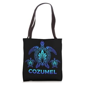 vintage cozumel mexico ocean blue sea turtle souvenirs tote bag