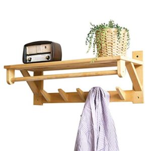pibm stylish simplicity shelf wall mounted floating rack shelves solid wood coat rack bedroom living room hangers simple save space, wood , 60×23.5×23.2cm