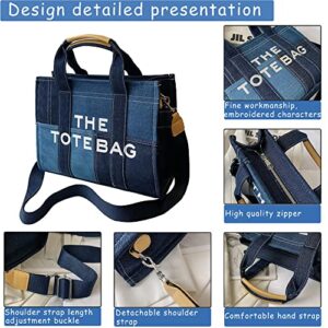 Tote Bags for Women Handbag Tote Purse with Zipper Denim Crossbody Bag Shoulder Bag for Office, Travel, School (Blue, Large)