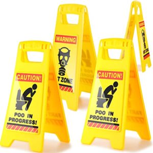 4 Pcs Poop in Progress Novelty Toilet Humour Warning Sign Toilet Occupied Funny Caution Sign Hilarious Secret Santa Gift for Bathroom Poop Sign for Restroom Office Decorations Hilarious Christmas