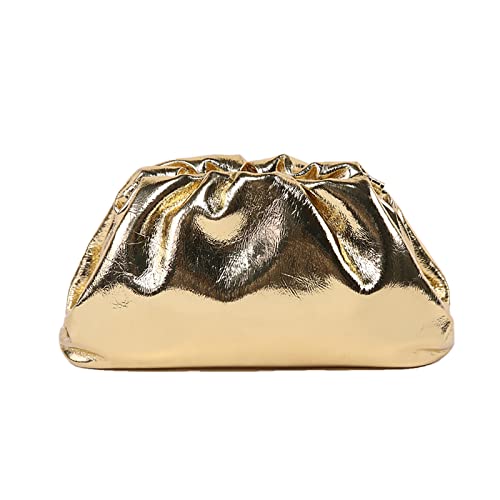 Bisadon Dumpling Pouch Crossbody Bag for Women Soft Clutch Purse Ruched Shoulder Bag Fashion Evening Bag Gold Small