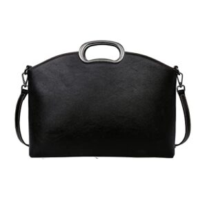 heshe genuine leather purses and handbags for women organizer shoulder bag tote top handle handbag designer ladies crossbody satchel (black)