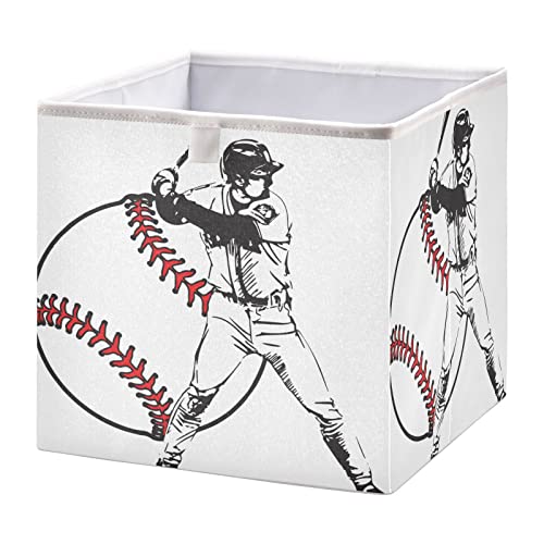 Kigai Baseball Player Storage Baskets, Foldable Organizer Bins,Waterproof Polyster Storage Cube with Handles, 11.02"x11.02"x11.02"