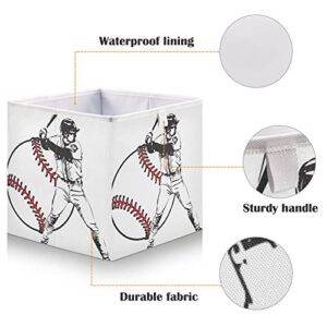 Kigai Baseball Player Storage Baskets, Foldable Organizer Bins,Waterproof Polyster Storage Cube with Handles, 11.02"x11.02"x11.02"