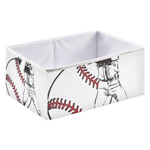 Kigai Baseball Player Storage Baskets, Foldable Organizer Bins,Waterproof Polyster Storage Cube with Handles, 11.02"x11.02"x11.02"