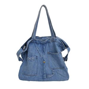 aetygh denim messenger bag shoulder bag, casual tote travel bag multi pockets adjustable shoulder strap