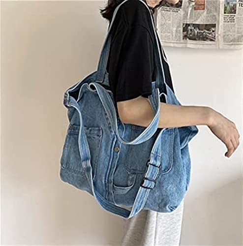 Aetygh Denim Messenger Bag Shoulder Bag, Casual Tote Travel Bag Multi Pockets Adjustable Shoulder Strap