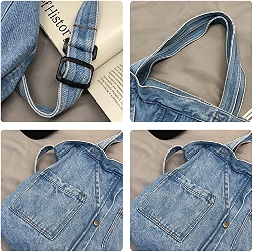 Aetygh Denim Messenger Bag Shoulder Bag, Casual Tote Travel Bag Multi Pockets Adjustable Shoulder Strap