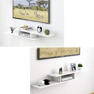 PIBM Stylish Simplicity Shelf Wall Mounted Floating Rack Shelves Wooden Storage Living Room 2 Layers,Length 120Cm / 150Cm, 3#White , 150X22X16cm