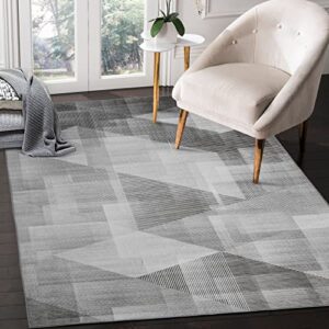 rugsreal washable rug for living room modern geometric indoor area rug stain resistant non-slip low-pile contemporary area rug for bedroom home office, 8′ x 10′ grey