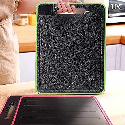 Double-Sided Cutting Board for Kitchen, Chopping Board with Metal Grinding Cube for Griding,Thick Chopping Boards for Meat,Veggies,Fruits, Easy Grip Handle(Red)