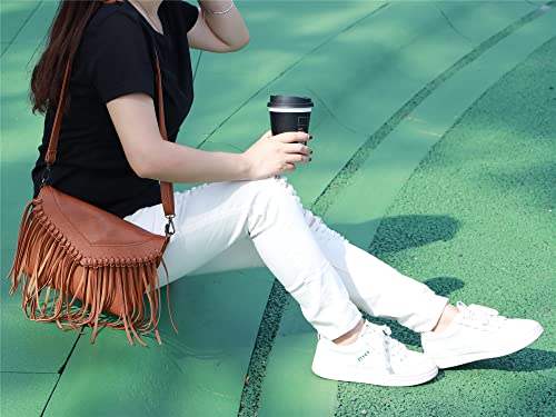 Oweisong Fringe Purse for Women PU Leather Vintage Black Tassel Handbags Hobo Cross Body Bag Messenger Shoulder Satchel