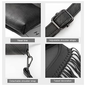 Oweisong Fringe Purse for Women PU Leather Vintage Black Tassel Handbags Hobo Cross Body Bag Messenger Shoulder Satchel