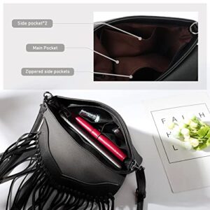 Oweisong Fringe Purse for Women PU Leather Vintage Black Tassel Handbags Hobo Cross Body Bag Messenger Shoulder Satchel