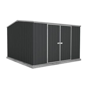 absco premier 10 x 10 ft. metal storage shed, aluminum and steel utility tool shed, outdoor storage for backyard, lawn patio, 100 sq. ft., monument gray (mn30302gk-ptx)