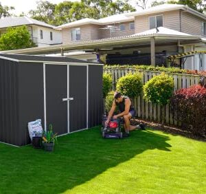 ABSCO Premier 10 x 10 Ft. Metal Storage Shed, Aluminum and Steel Utility Tool Shed, Outdoor Storage for Backyard, Lawn Patio, 100 Sq. Ft., Monument Gray (MN30302GK-PTX)