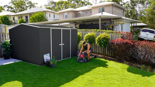 ABSCO Premier 10 x 10 Ft. Metal Storage Shed, Aluminum and Steel Utility Tool Shed, Outdoor Storage for Backyard, Lawn Patio, 100 Sq. Ft., Monument Gray (MN30302GK-PTX)