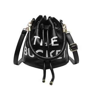 the bucket bag for women, small leather bucket bag purse, crossbody/handbag/hobo bag(7.9 * 7.9 * 8.3in) (black)