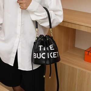 The Bucket Bag for Women, Small Leather Bucket Bag Purse, Crossbody/Handbag/Hobo Bag(7.9 * 7.9 * 8.3in) (Black)