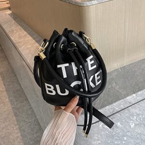 The Bucket Bag for Women, Small Leather Bucket Bag Purse, Crossbody/Handbag/Hobo Bag(7.9 * 7.9 * 8.3in) (Black)