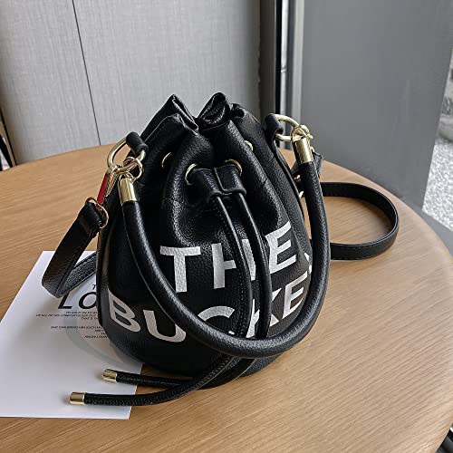 The Bucket Bag for Women, Small Leather Bucket Bag Purse, Crossbody/Handbag/Hobo Bag(7.9 * 7.9 * 8.3in) (Black)