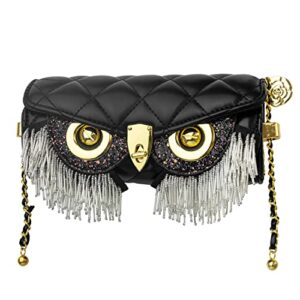 heycue women’s owl purse artificial rhinestone evening clutch purse tassel wedding party hand bags crossbody bag with adjustable chain