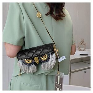 HEYCUE Women's Owl Purse Artificial Rhinestone Evening Clutch Purse Tassel Wedding Party Hand Bags Crossbody Bag With Adjustable Chain