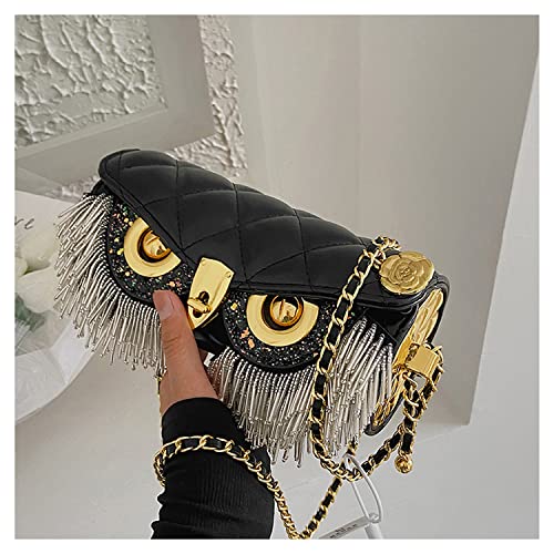 HEYCUE Women's Owl Purse Artificial Rhinestone Evening Clutch Purse Tassel Wedding Party Hand Bags Crossbody Bag With Adjustable Chain