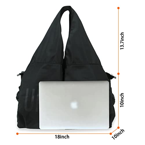 Tote Bag for Women Large Shoulder Bag with zipper Fashion hobo Handbags Waterproof Nylon Bag for Work Travel Shopping (Black)