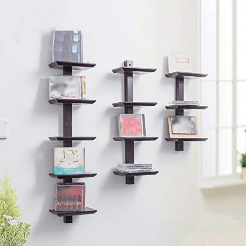 PIBM Stylish Simplicity Shelf Wall Mounted Floating Rack Wooden Solid Wood Storage Shelves Books Collection Display,3 Colors Avaliable,3 Layers / 4 Layers / 5 Layers, Black , 20X66.2cm