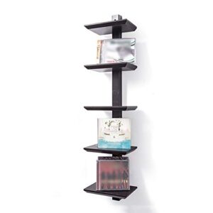 PIBM Stylish Simplicity Shelf Wall Mounted Floating Rack Wooden Solid Wood Storage Shelves Books Collection Display,3 Colors Avaliable,3 Layers / 4 Layers / 5 Layers, Black , 20X66.2cm