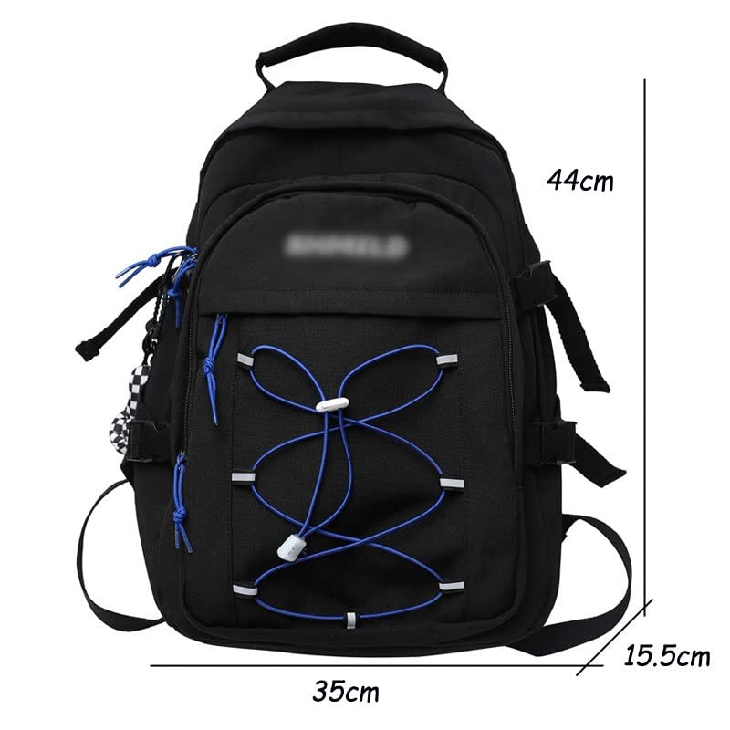 DINGZZ Large Capacity Drawstring Backpack Multi-Pocket Waterproof Nylon Book Bag College Girl Backpack (Color : Black, Size : 35 * 15.5 * 44CM)