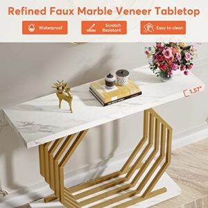 Tribesigns Gold Console Table, Faux Marble Entryway Table Narrow Sofa Table with Geometric Metal Base, 40 Inch Modern Accent Table Entrance Table for Living Room, Hallway, Foyer, White and Gold