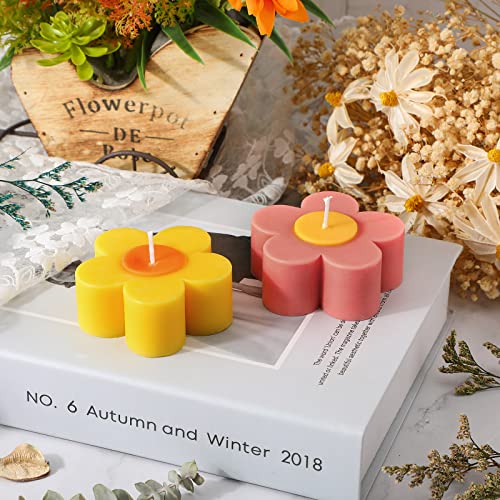 2 Pieces Aesthetic Candles Flower Shaped Candles Daisy Shaped Decorative Danish Pastel Room Decor Cute Fun Candles Soy Wax Scented Candle Pink Candles Art for Home Decor Christmas Birthday Gift