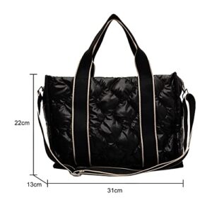 JQWYGB Puffer Tote Bag for Women - Large Puffy Tote Bag Purse Soft Padded Cotton Quilted Crossbody Bags Handbags for Travel Shoping (Black)