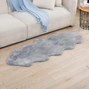 vamcheer faux rabbit fur rug – 2×6 feet super soft fur bedside rugs, light grey 800gsm comfy fluffy shaggy furry area rugs for bedroom floor sofa living room, non-slip plush fuzzy runner rugs carpet