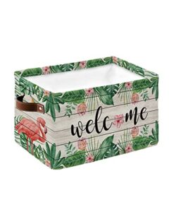 storage basket tropical plants flower large foldable storage bins with handles flamingo palm leaf wood grain waterproof fabric laundry baskets for organizing shelves closet toy gifts bedroom home decor
