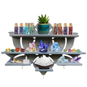 chakral lotus flower floating shelf for crystals, rocks, essential oils, and plants | perfect crystal display shelf for hippie, zen, and spiritual wall decor