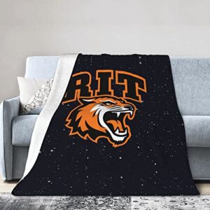 rochester institute of technology logo fleece blanket, very soft microfiber flannel blanket for couch warm and cozy for all seasons