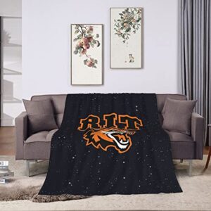 Rochester Institute of Technology Logo Fleece Blanket, Very Soft Microfiber Flannel Blanket for Couch Warm and Cozy for All Seasons