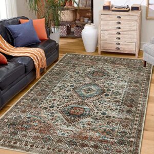 rugsreal machine washable rug vintage small throw indoor carpet low pile non-slip boho area rug persian rug for living room bedroom home office, 3′ x 5′ taupe