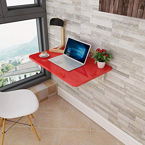 PIBM Stylish Simplicity Shelf Wall Mounted Floating Rack Shelves Foldable Dining Table Bookshelf Computer Desk Solid Wood Metal Bracket Smooth,12 Sizes,5 Colors, Red , 120X50cm