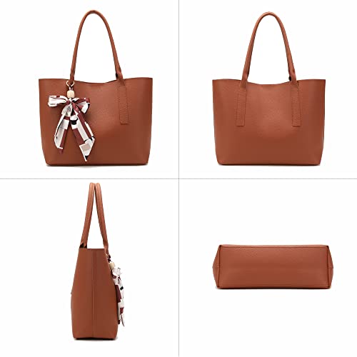 Soft Pebbled Faux Leather Tote Shoulder Bag with Bowknot Large Capacity Satchel Handbag Purse